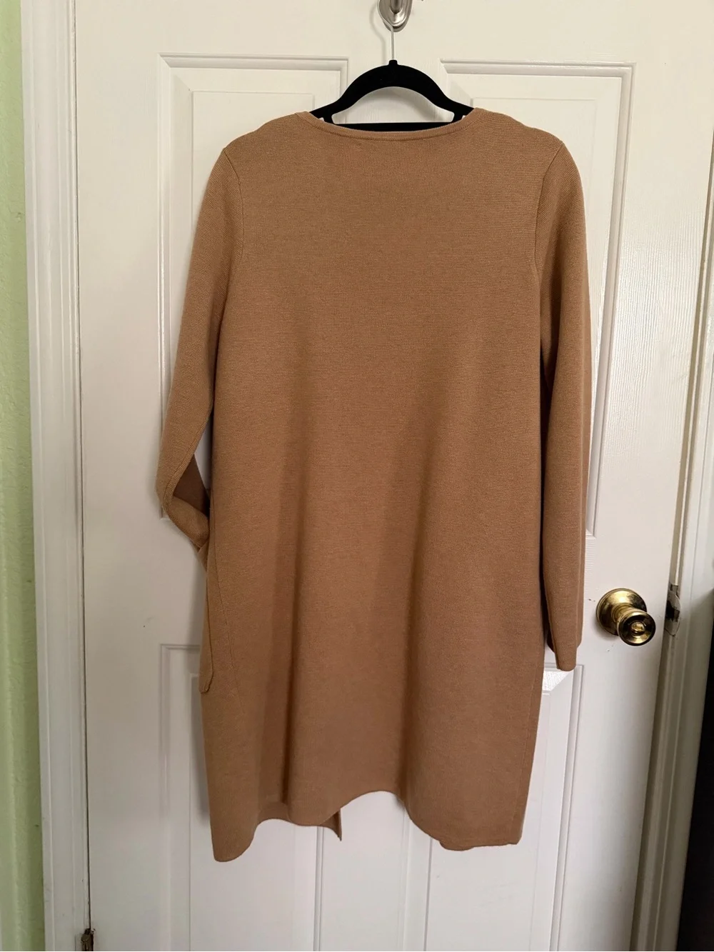 J.Crew Open Front Long Cotton Merino Wool Blend Cardigan in Camel